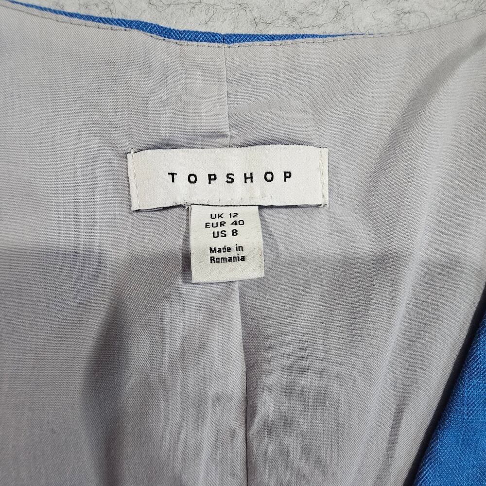 Topshop Linen Vest Tailored Waistcoat Vest Cobalt Blue Buckle Buttons US 6 - Picture 2 of 6